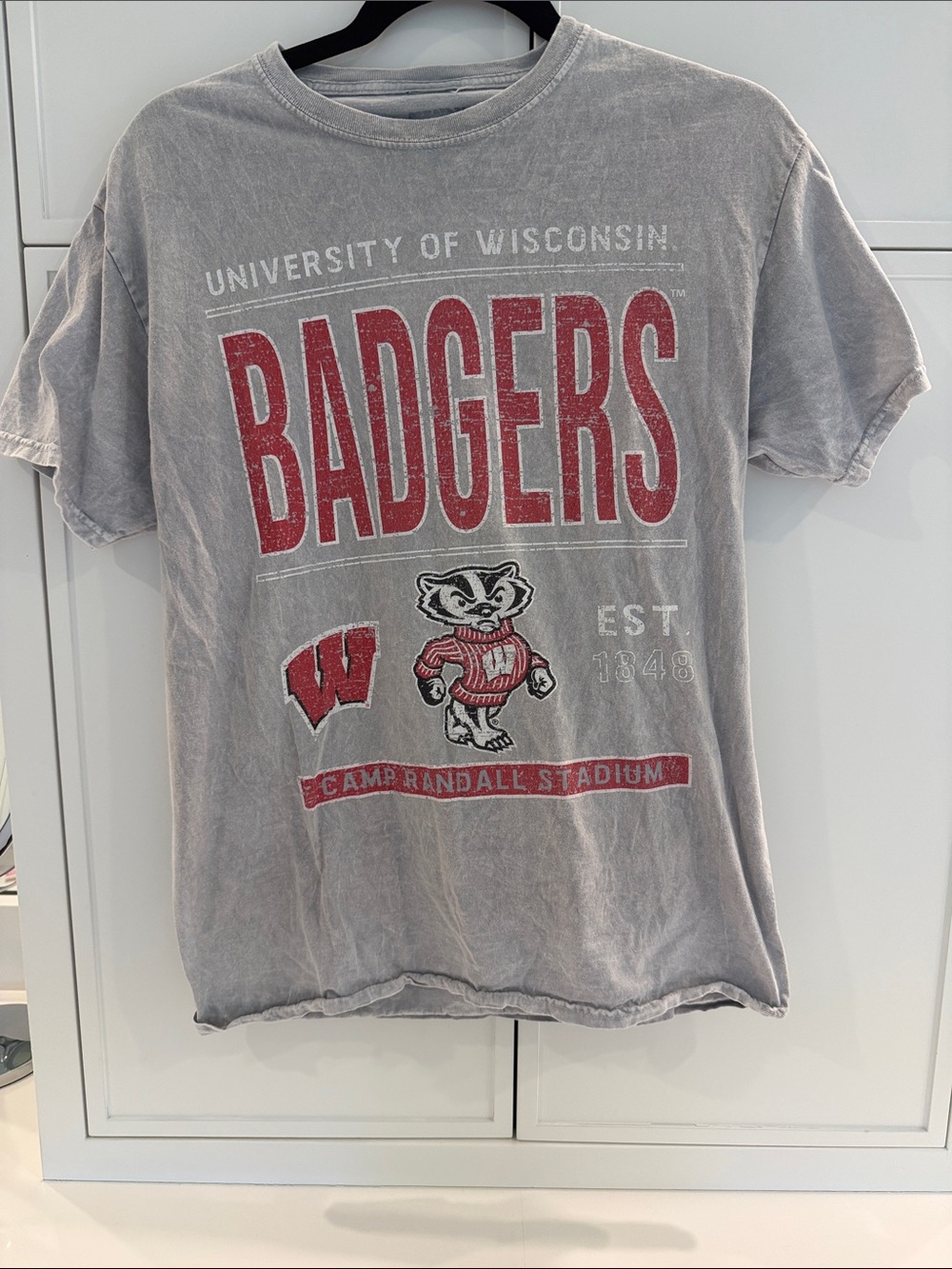 UW Madison t shirt. Women’s. Size M. Soft fabric. Distressed look.